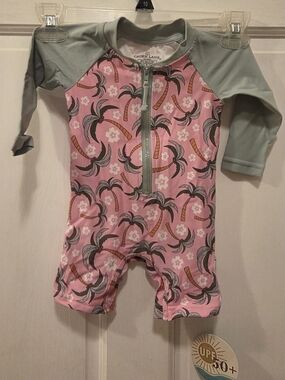 Caden Lane Pink Palm Tree Zip-Front Rash Guard Sz 3-6 Months NWT